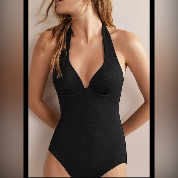 Boden One Piece Enhancer Swimsuit Swim Women Black Halter 38D NEW. 400 - Picture 1 of 7